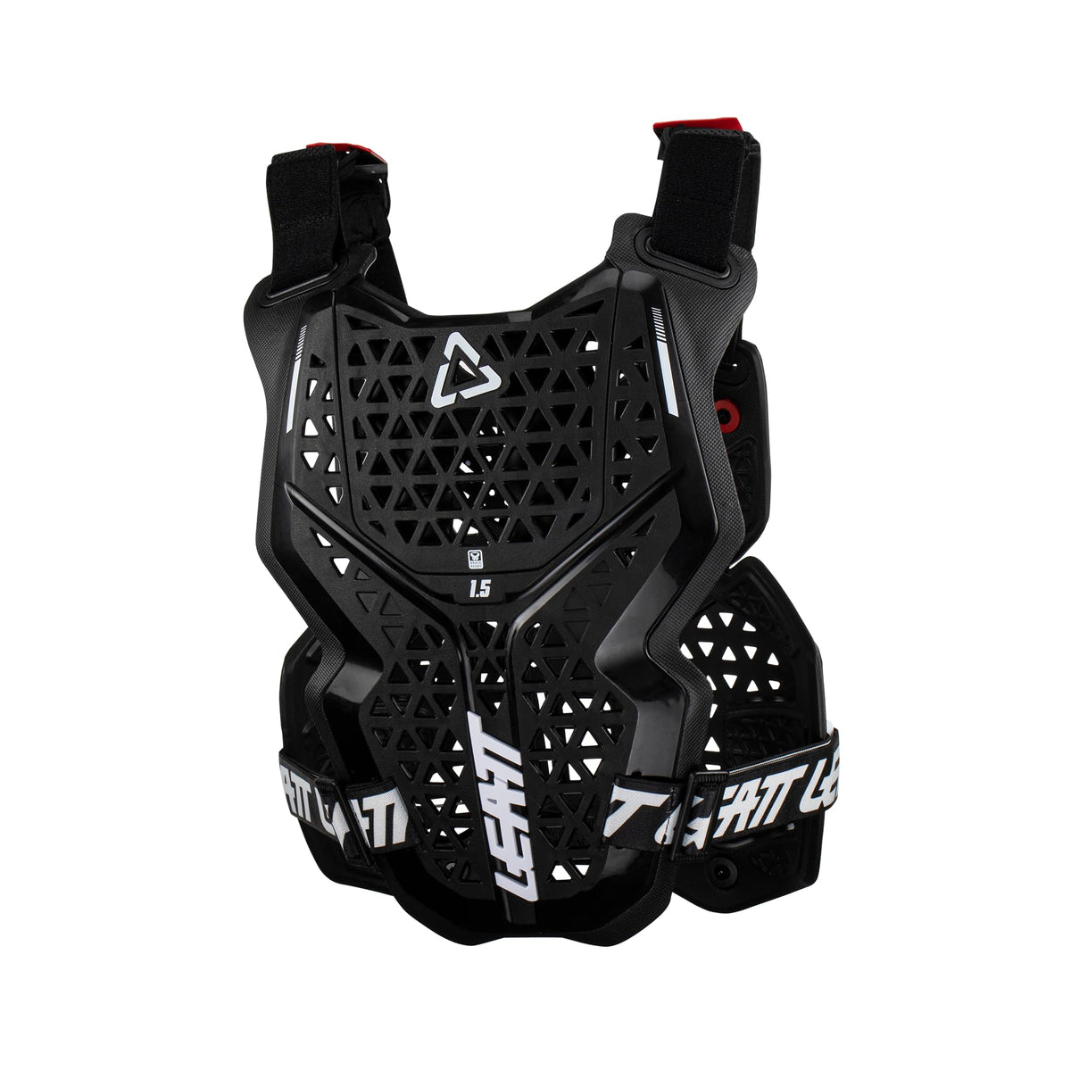 Leatt chest protector in use on a rider demonstrating secure fit and mobility