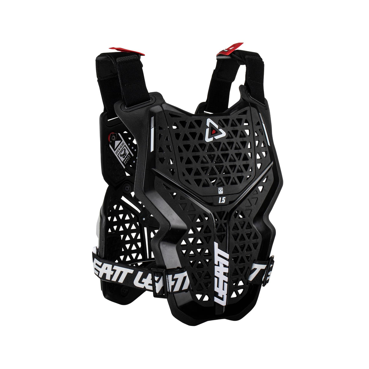 Leatt chest protector beside a jersey showing size and low-profile benefit