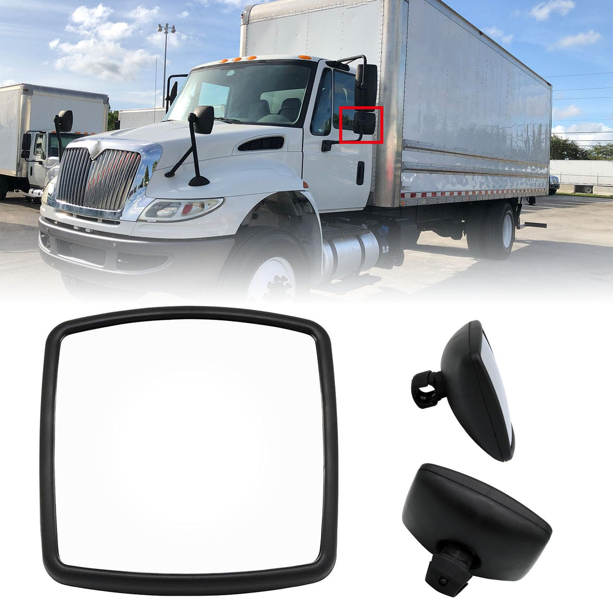 LEAVAN front view mirror assembly showing full housing and fit benefits