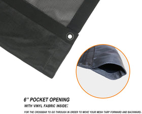 leaveshade detailed 6-inch vinyl-lined pocket photo showing crossbar fit and easy adjustment