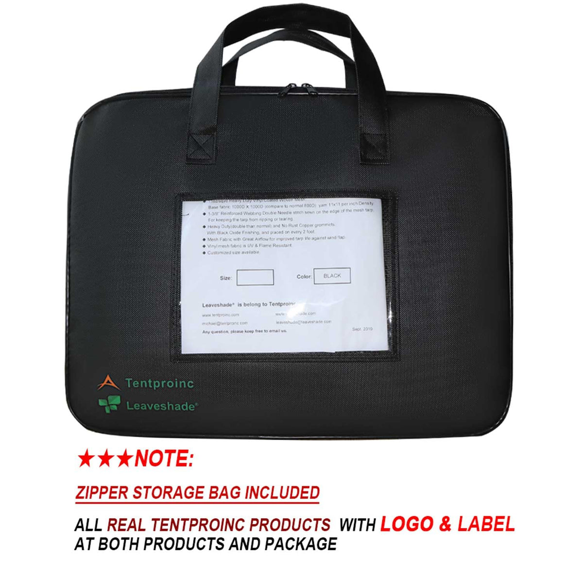 leaveshade tarp folded in zipper storage bag, convenient transport and storage