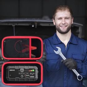 Lebakort case in car trunk ready for roadside use with Boost X GBX45