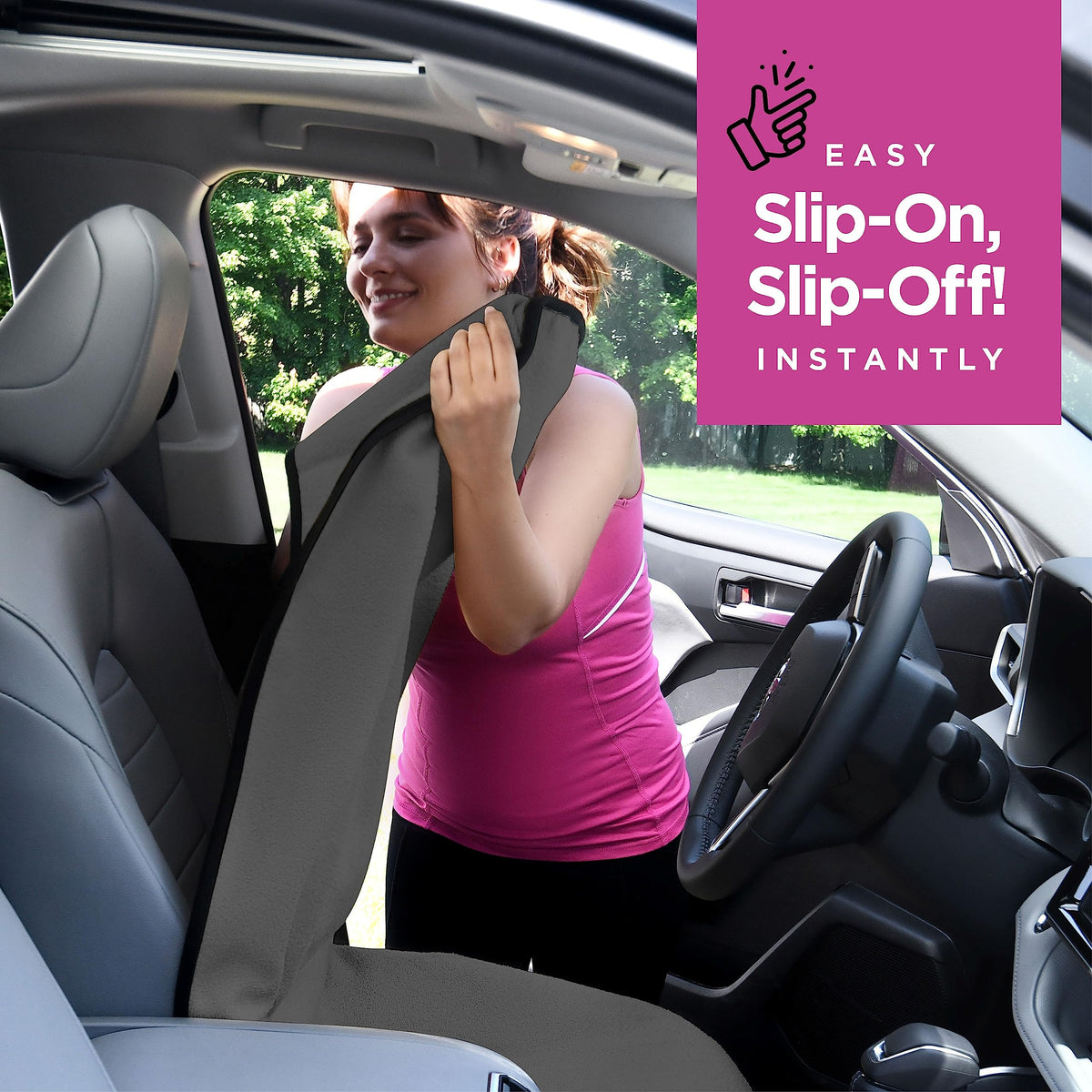 lebogner installed on a car front seat offering non-slip comfort