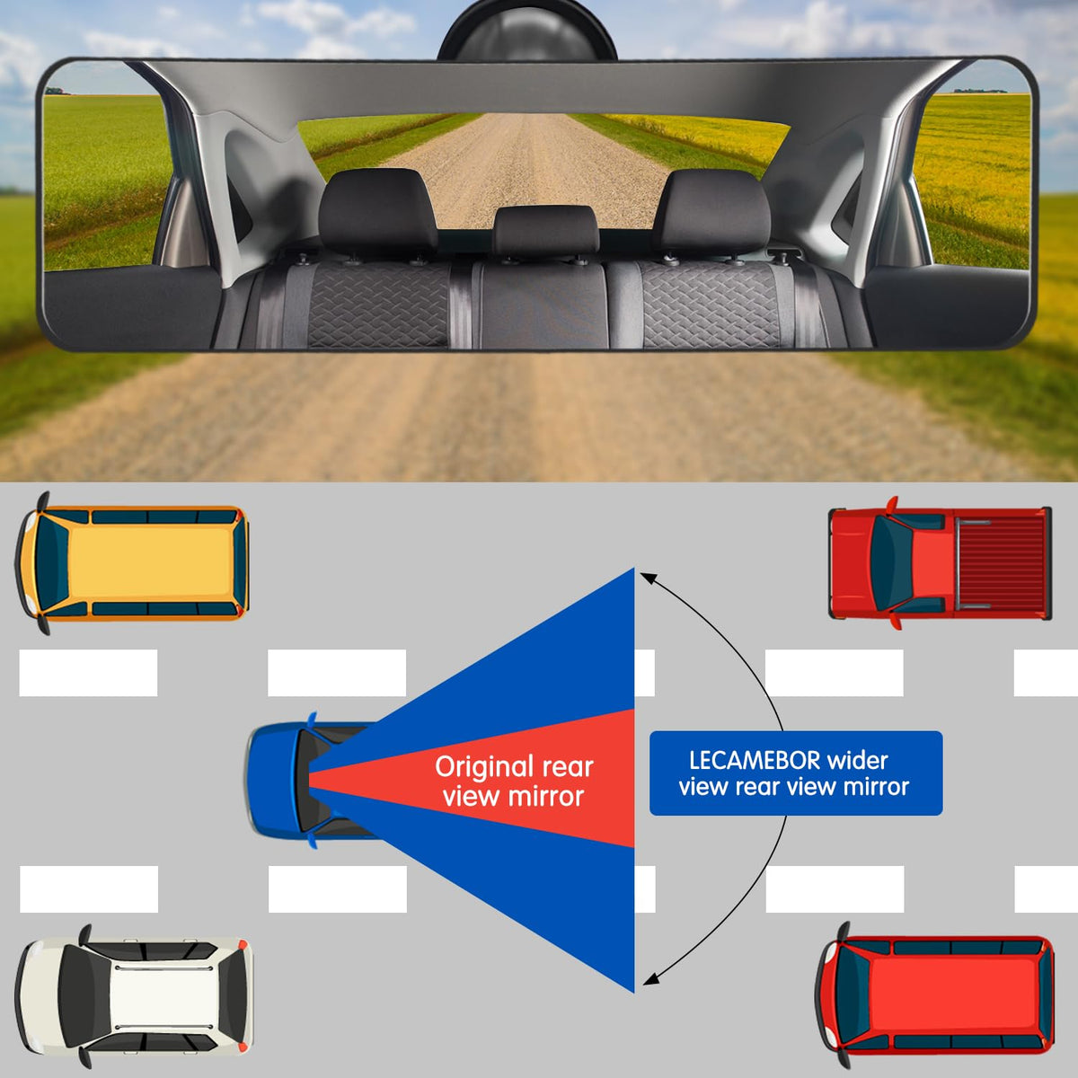 LECAMEBOR lifestyle shot of driver using mirror for improved situational awareness