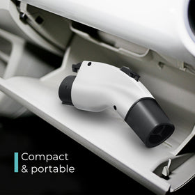 Lectron adapter stored in car trunk showing travel-ready convenience
