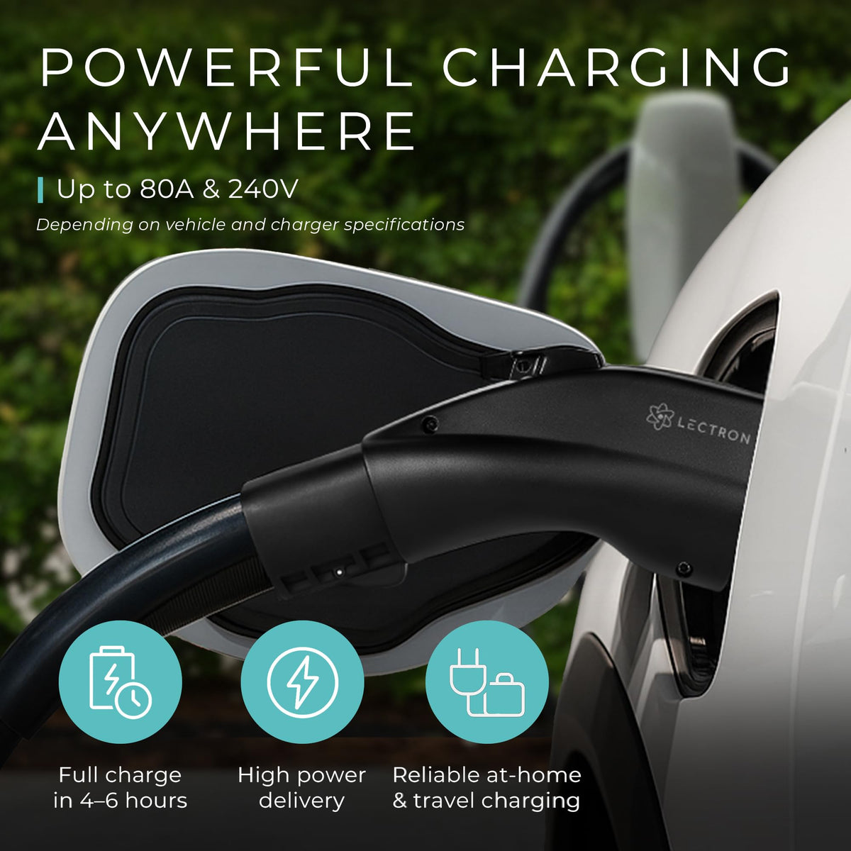 Lectron J1772 end close-up showing secure contact and safe charging benefit