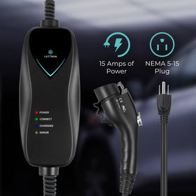 Lectron charger connected to an EV illustrating simple plug-and-play use