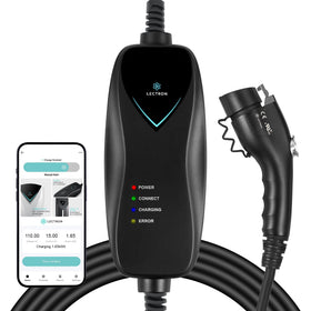 Lectron front view of charger showing compact housing and controls for easy storage