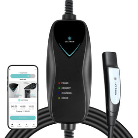 Lectron front view of charger showing compact portable design and brand
