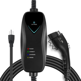Lectron front view of charger showing compact housing and easy carry benefit