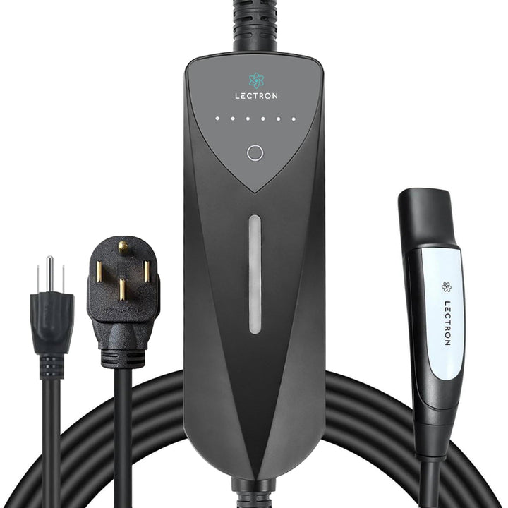 Lectron front view of portable charger showing controls and benefit fast switching
