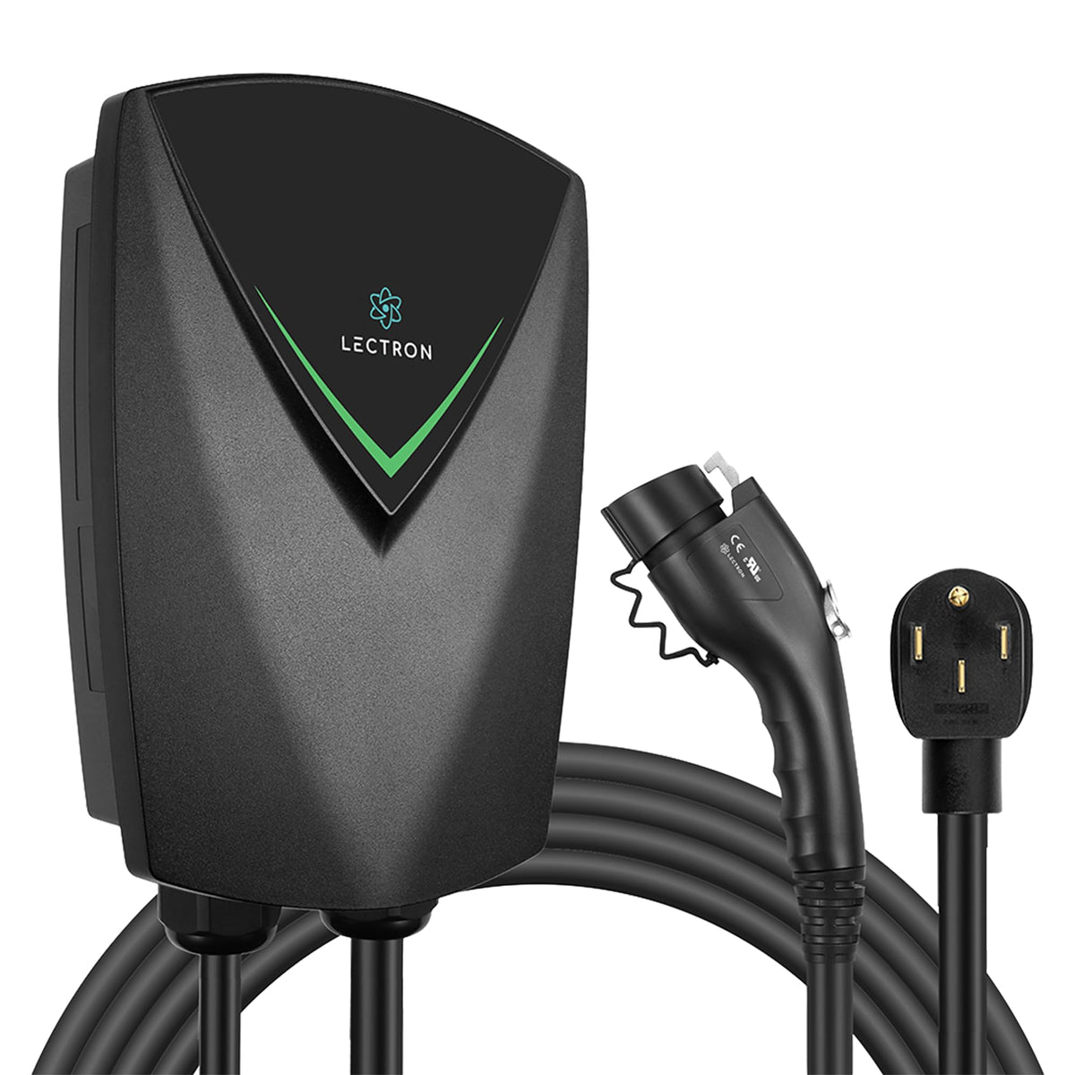 Lectron front view showing compact station and easy-access controls for reliable home charging