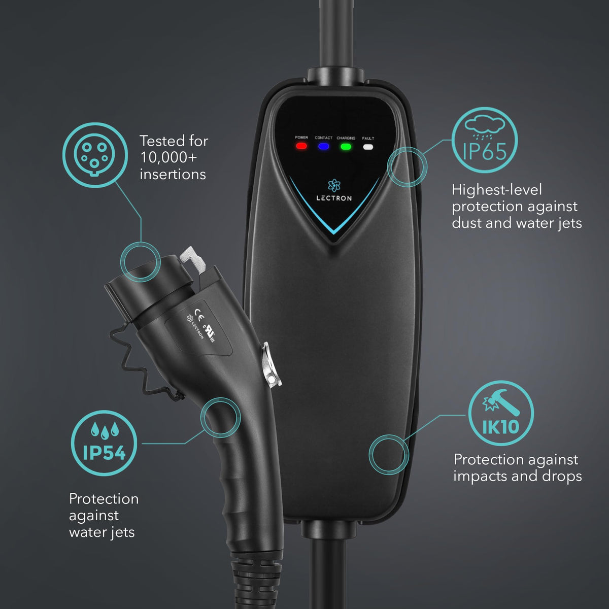 Lectron plugged into garage outlet showing convenient home charging