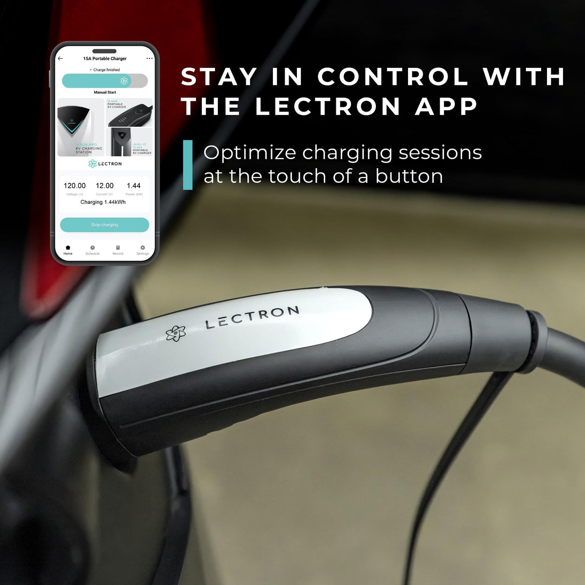 Lectron NACS connector close-up highlighting secure fit and reliability
