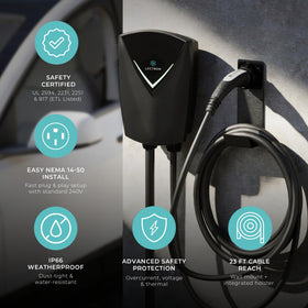 Lectron plugged into NEMA 14-50 outlet demonstrating simple plug-and-play setup