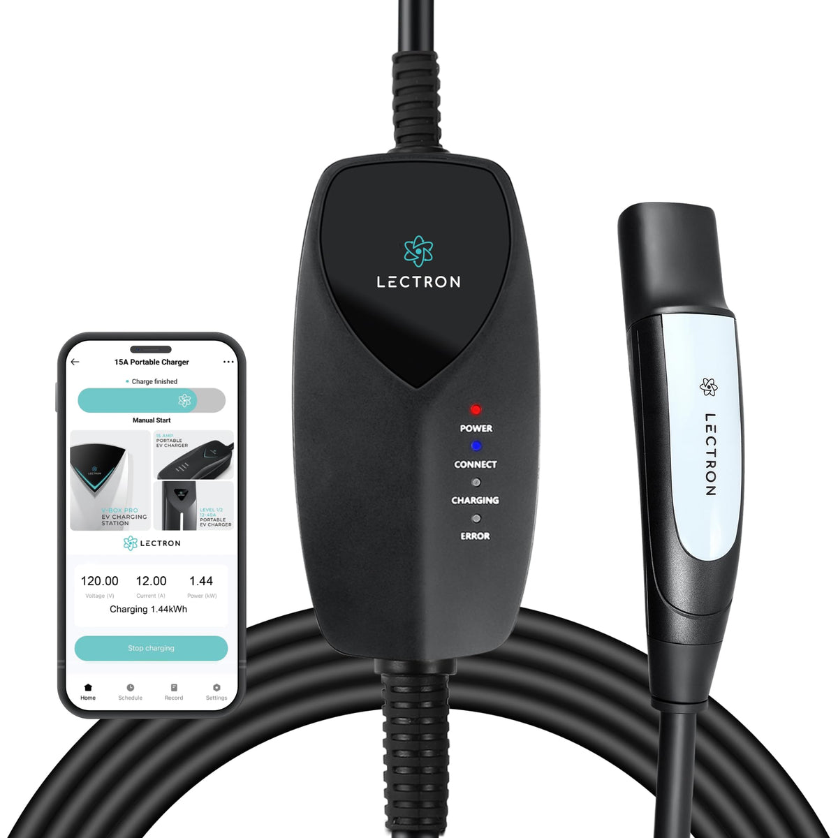 Lectron front view plug showing compact design and easy storage benefit