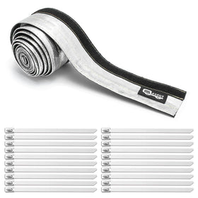 LEDAUT front view of packaged aluminized heat shroud sleeve showing product and length, protective barrier