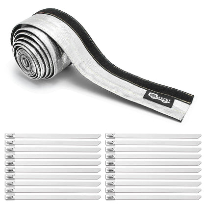 LEDAUT front view of packaged aluminized heat shroud sleeve showing product and length, protective barrier
