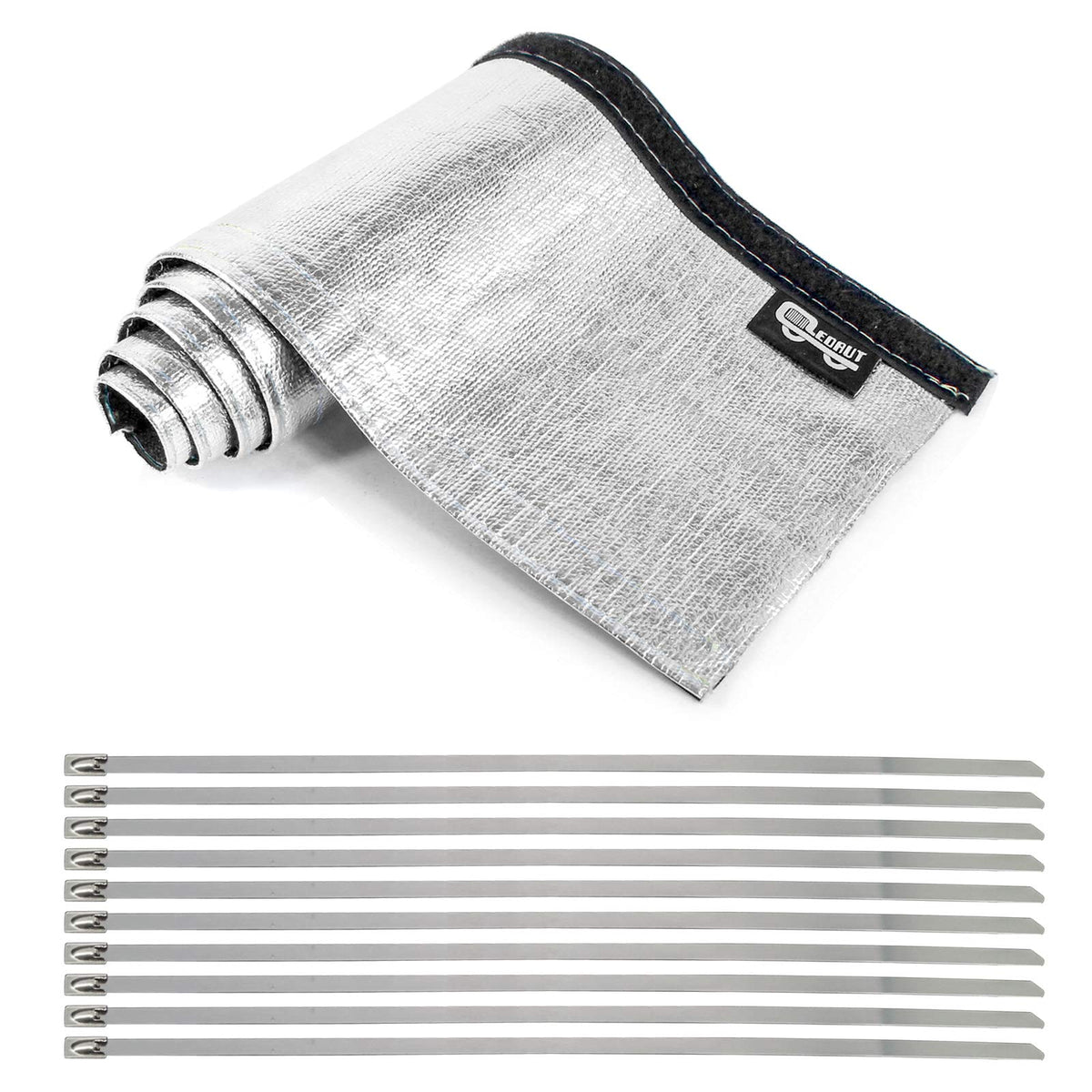 LEDAUT front packaging showing aluminized heat sleeve and included ties for easy protection