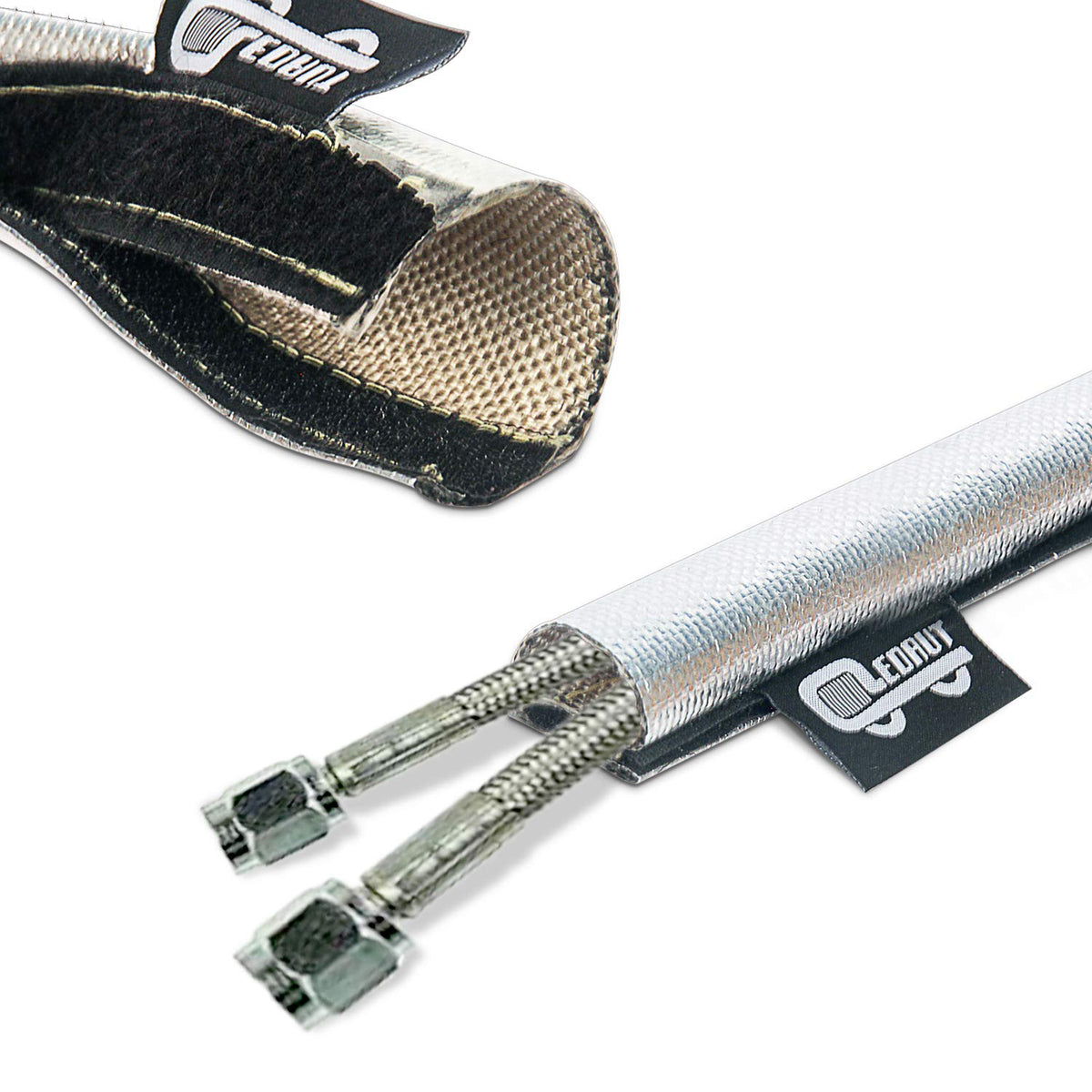 LEDAUT sleeve installed on engine hose preventing heat transfer to nearby parts