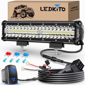 LEDKITO front view of 12-inch light bar showing compact rugged design and bright output