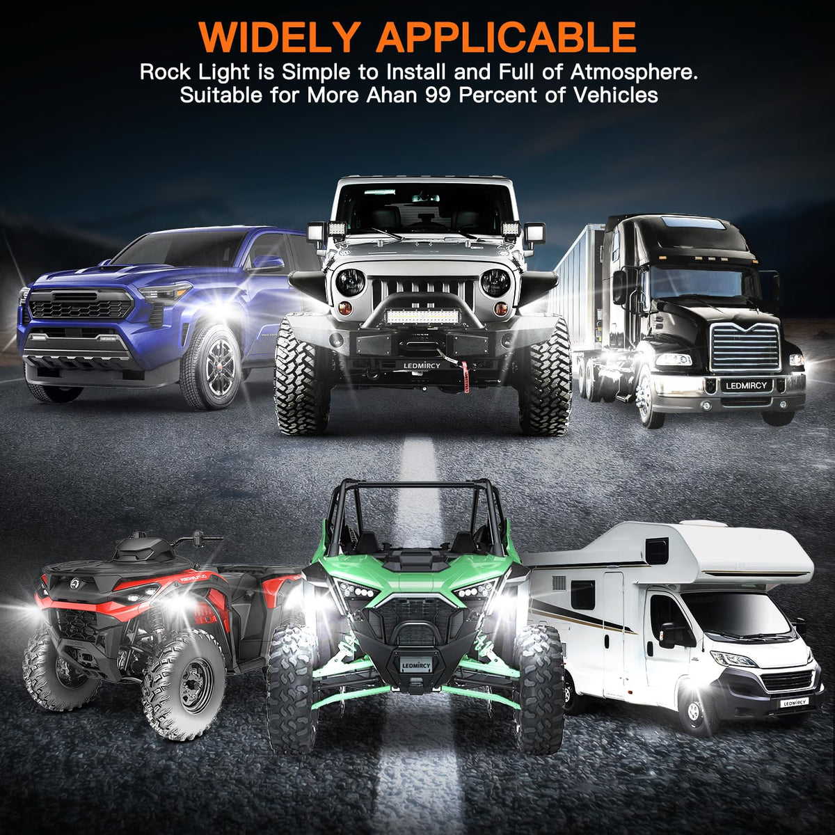 LEDMIRCY R6 night scene on ATV showing clean 6500K white light for safe low-light operation
