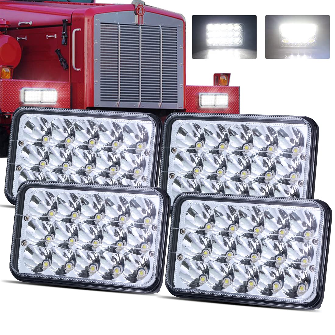LEDUR front view of 4x6 sealed beam showing brightness benefit