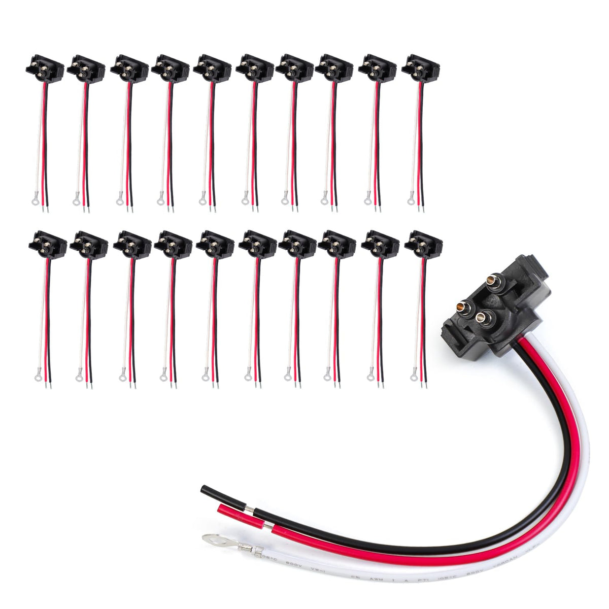 Ledvillage front view of 3-prong pigtail harness showing plug and wires, durable replacement