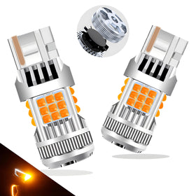 LEDYOTRY 7440 front view pack of two bulbs showing bright amber output benefit