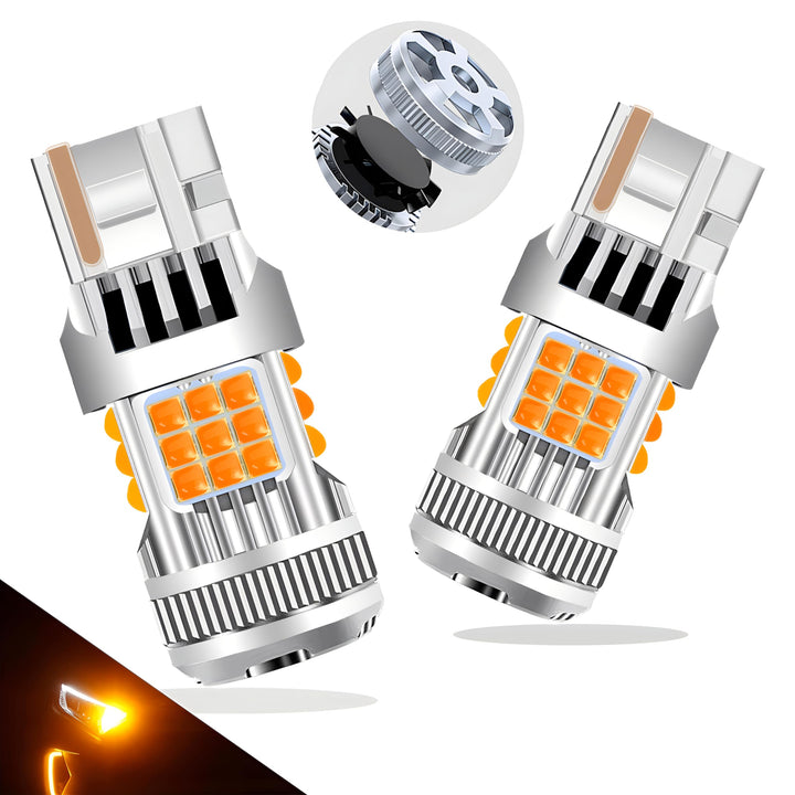 LEDYOTRY 7440 front view pack of two bulbs showing bright amber output benefit