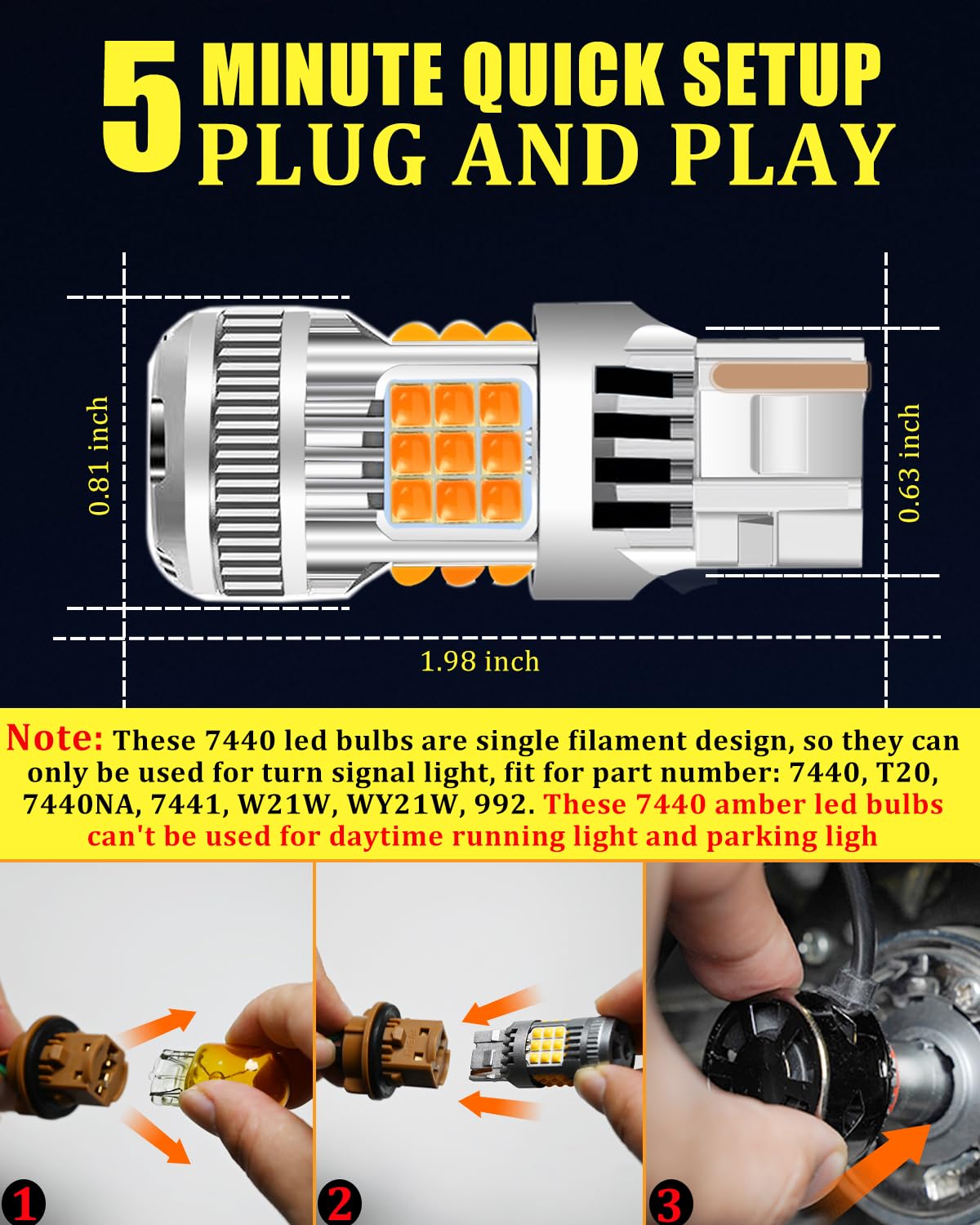 LEDYOTRY 7440 side profile showing aluminum heatsink and turbo fan for cooling benefit