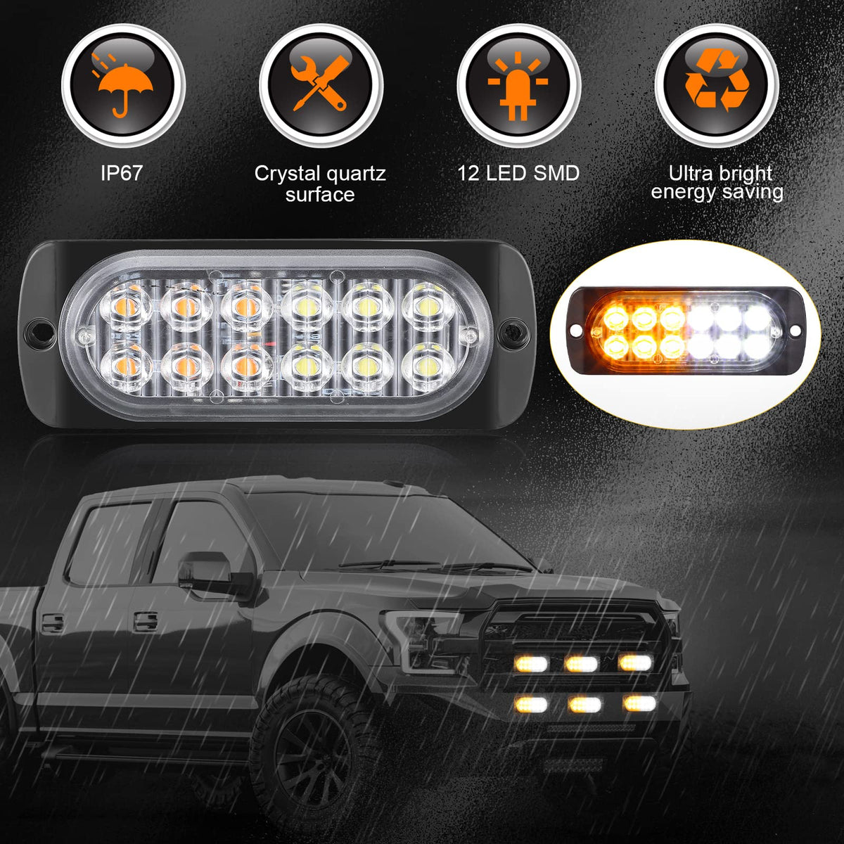 Leelosp close-up of 12 LED array and clear lens highlighting focused brightness and long-range visibility