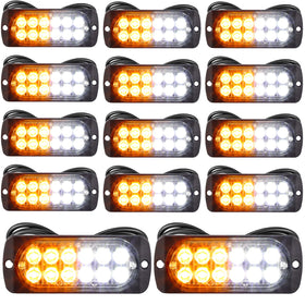 Leelosp front view of 14-piece amber and white strobe lights showing complete kit and screws for easy fleet outfitting