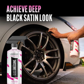 Legendary Car Care tire before and after comparison showing restored deep gloss