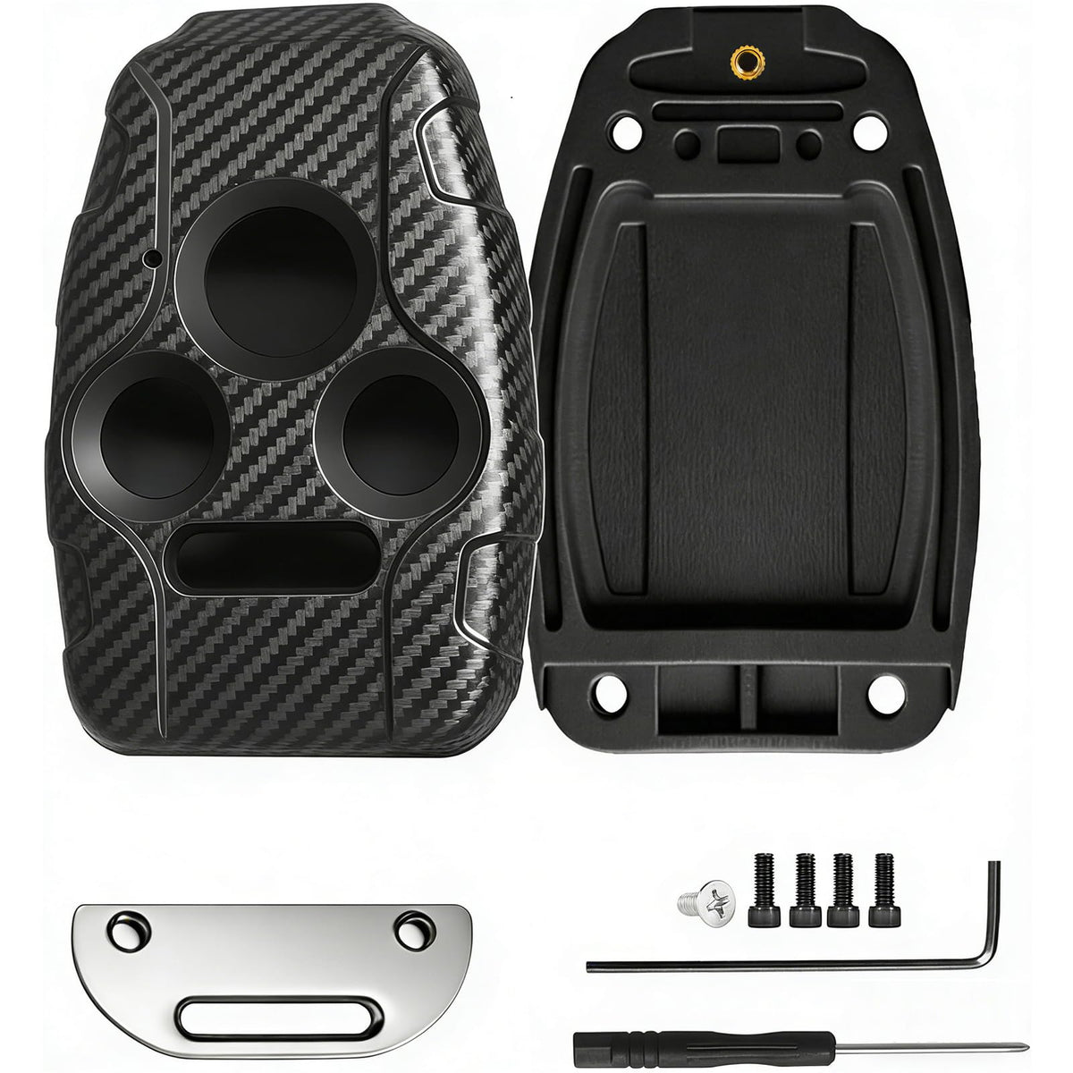 LEHDE front view showing clean carbon fiber pattern and button layout benefit
