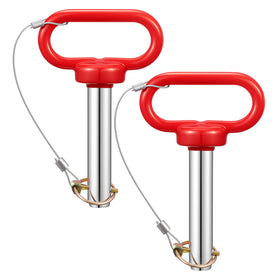 LEIFIDE front view of two hitch pins showing durable galvanized finish and rubber handles for reliable towing