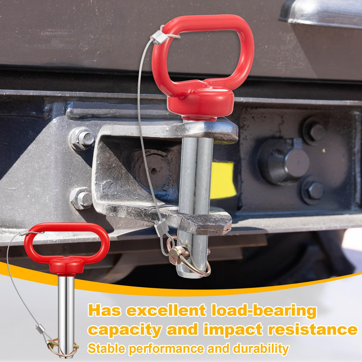 LEIFIDE pin installed in trailer drawbar illustrating stable towing connection and secure fit