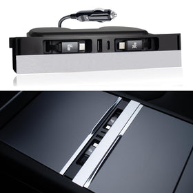 Leikaendi front console view showing neat integrated charging module and organized ports