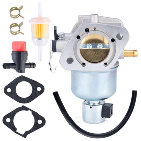 LEIMO KPARTS carburetor front view showing mounting flanges and fittings for easy alignment
