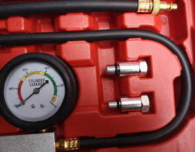 LEIMO KPARTS dual gauges closeup displaying precise readings for reliable leak diagnosis