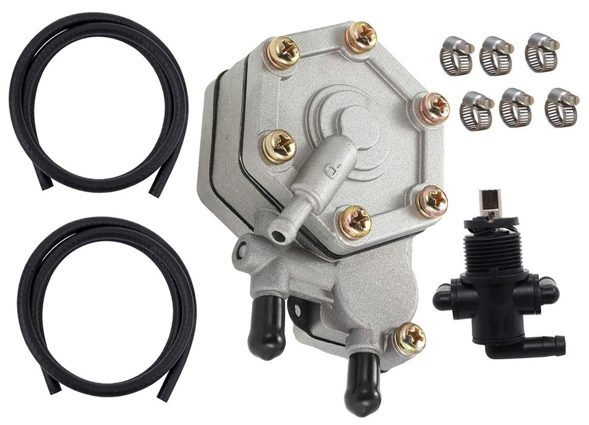 LEIMO KPARTS front view of fuel pump assembly showing mounting points and benefit: easy OEM fit