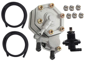 LEIMO KPARTS front view of fuel pump assembly showing mounting points and benefit: easy OEM fit