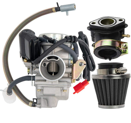 LEIMO KPARTS front view of 150cc carburetor showing mounting — ensures correct fit