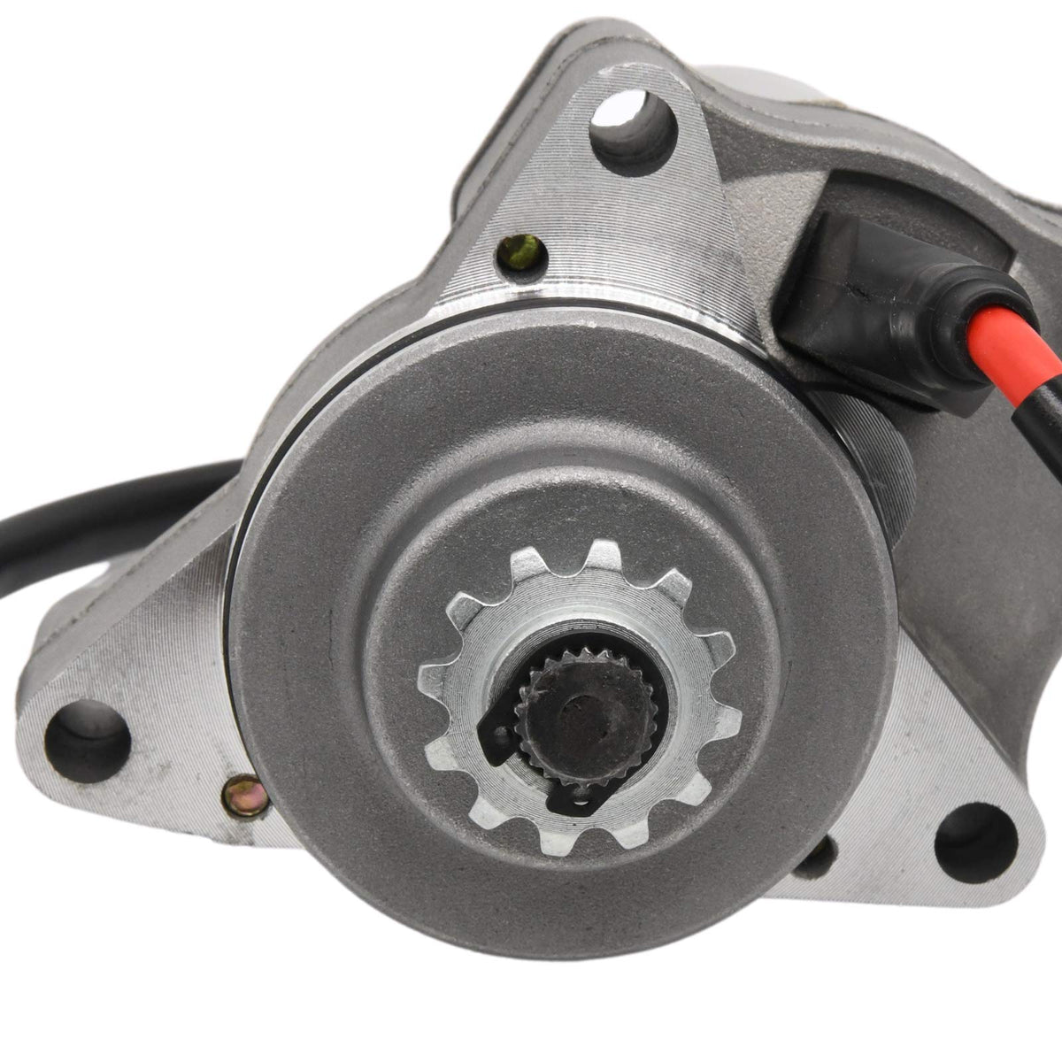 LEIMO KPARTS starter mounting holes detail showing 3-bolt pattern for easy fit