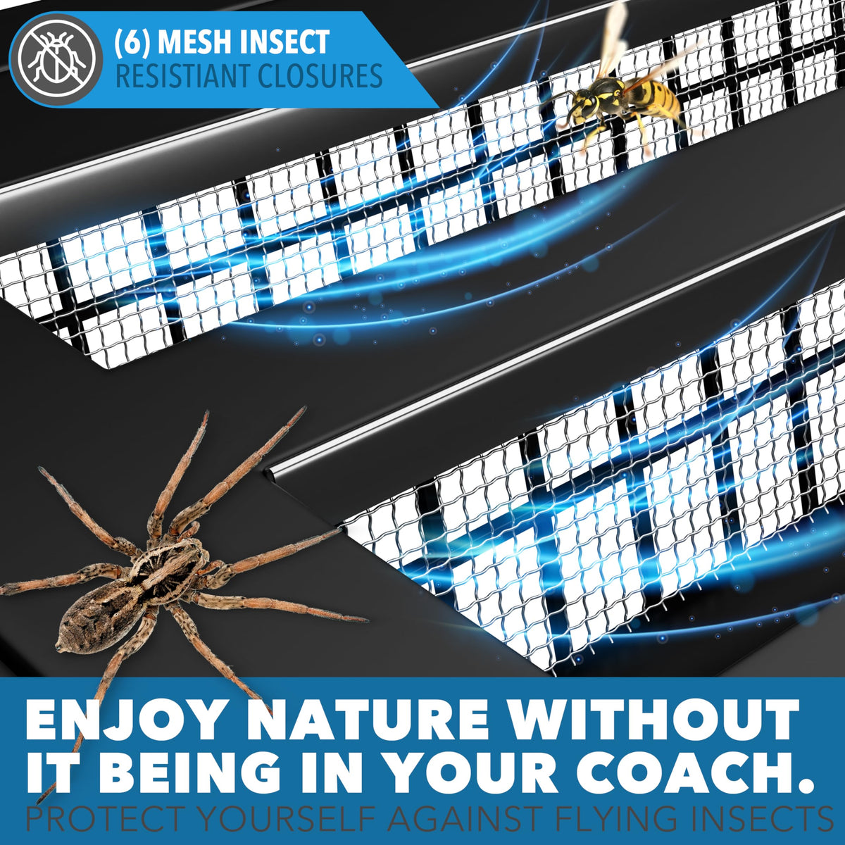 Leisure Coachworks mesh screen close-up showing fine weave to block insects