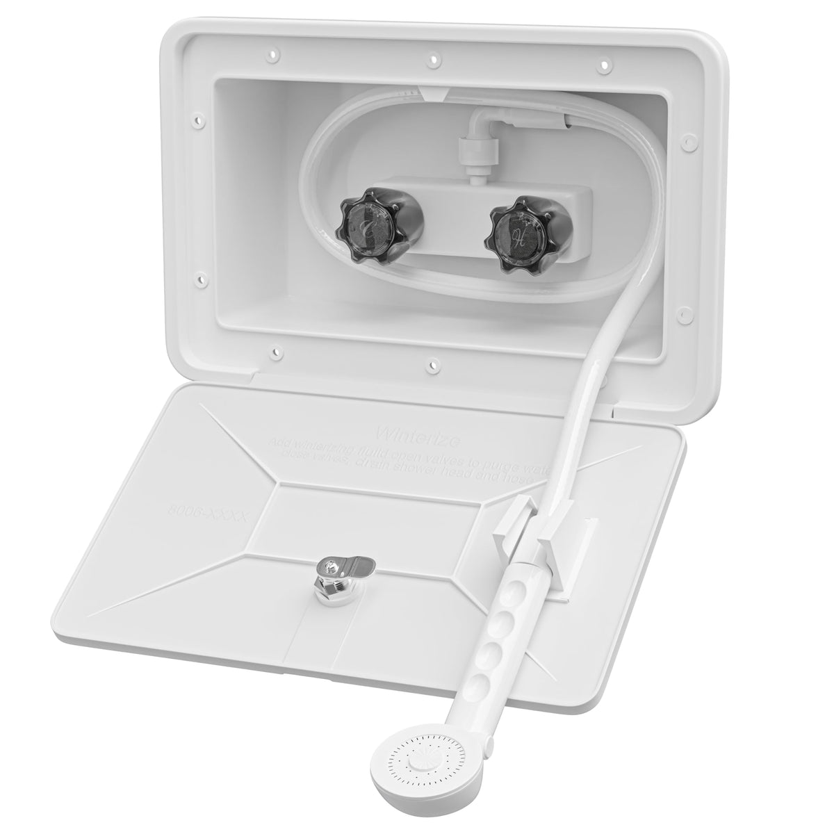 Leisure Coachworks shower in campground use rinsing gear and keeping interiors clean