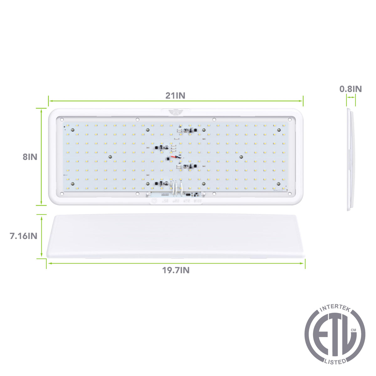 Leisure LED side profile highlighting the thin, low-clearance housing for extra headroom and neat installation