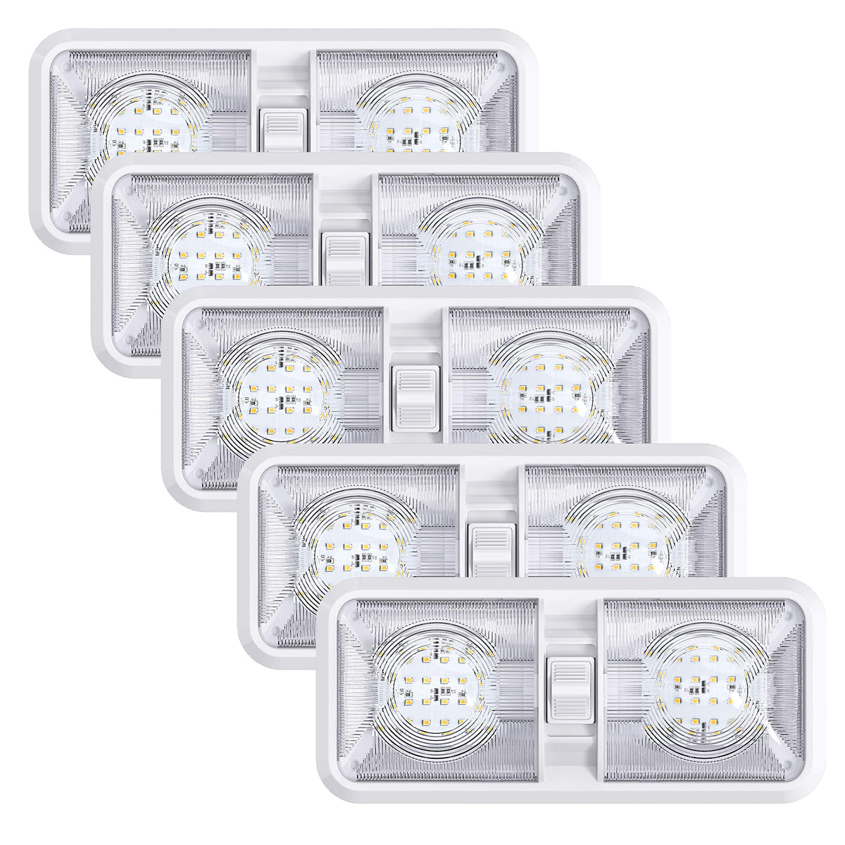 Leisure LED front view of double dome light showing clean illumination and bright benefit