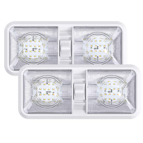 Leisure LED front view of double dome showing neutral white light and even illumination