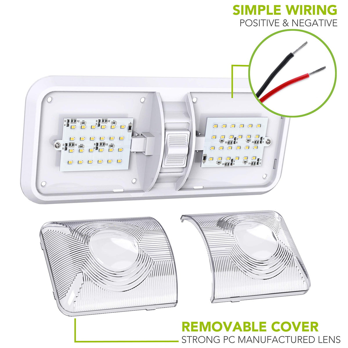 Leisure LED detail of three-way on/off switch showing convenient control benefit
